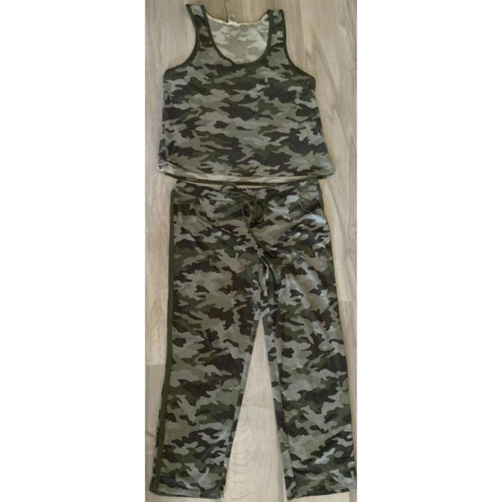 Lucky Brand Camo Pajama Lounge Wear 2 Piece Set Womens sz XL Pants Tank Top